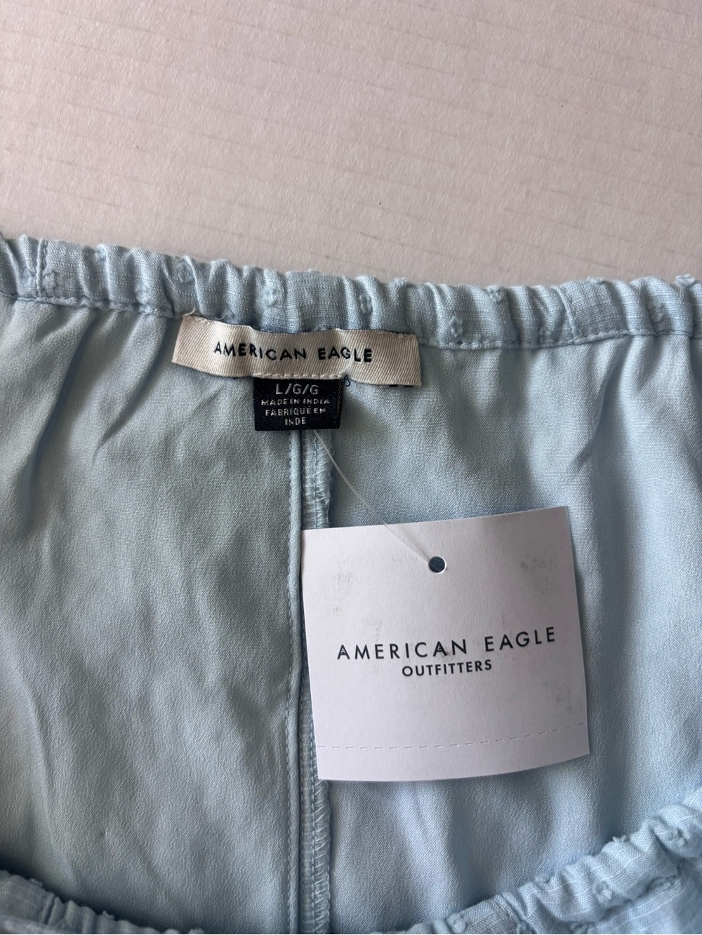 American Eagle Maxi Skirt Cascade Ruffle Textured Cotton Light Blue Boho Size L - Picture 6 of 12